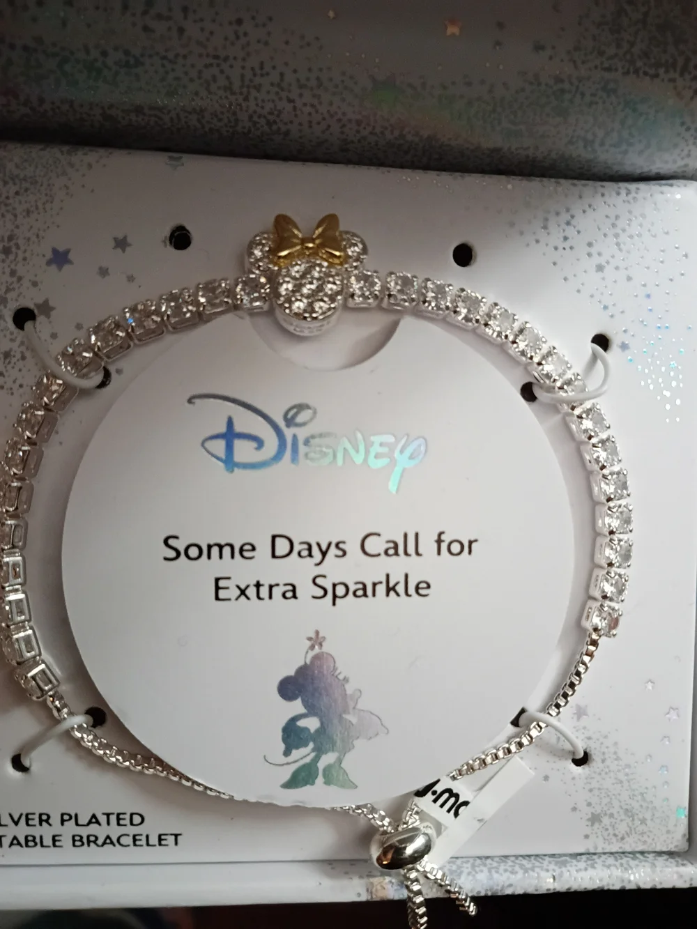 Disney Silver-Tone Minnie Mouse Crystal Bracelet - Silver